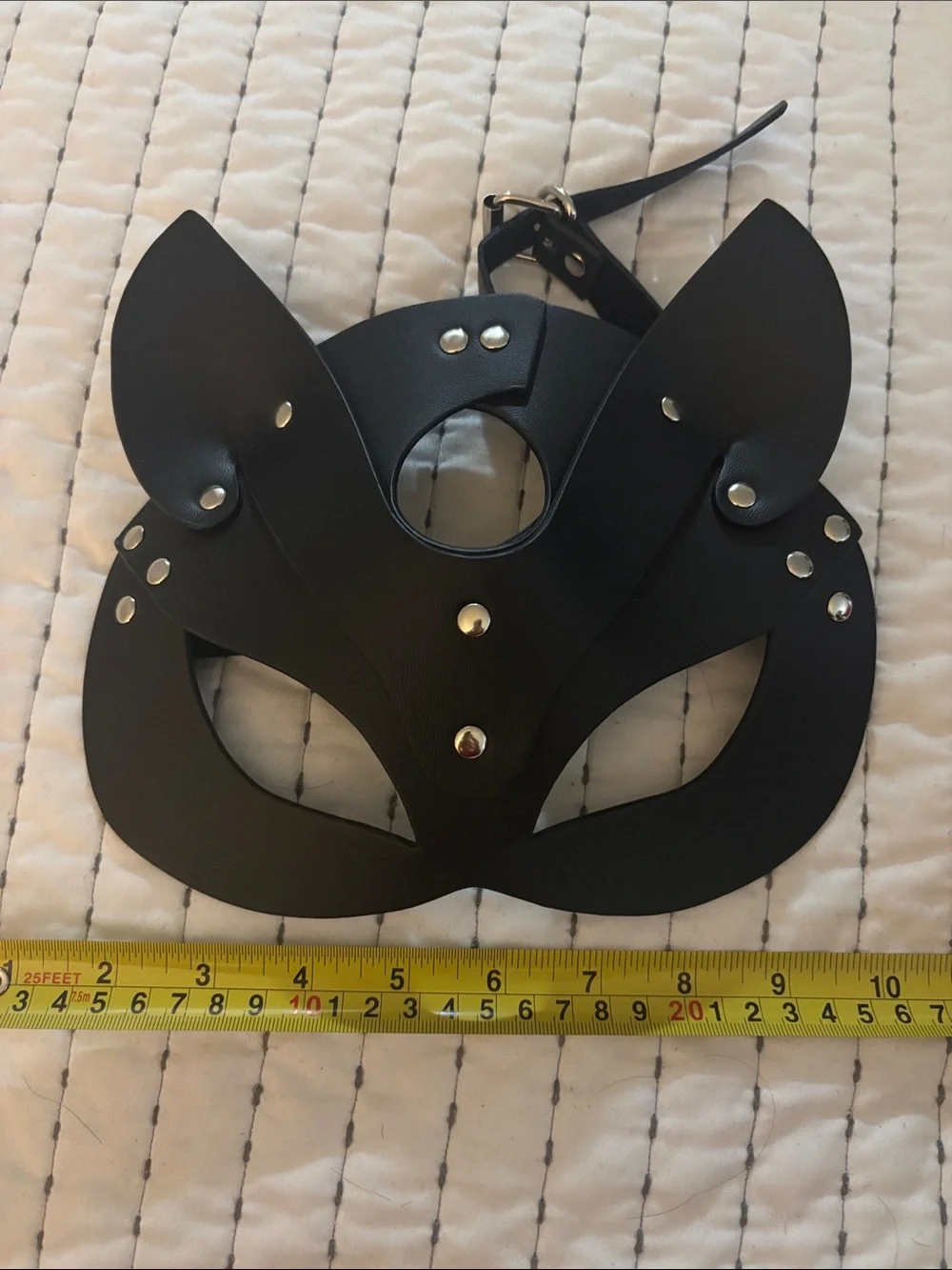 Black Faux Leather Cat Mask with Stud Accents